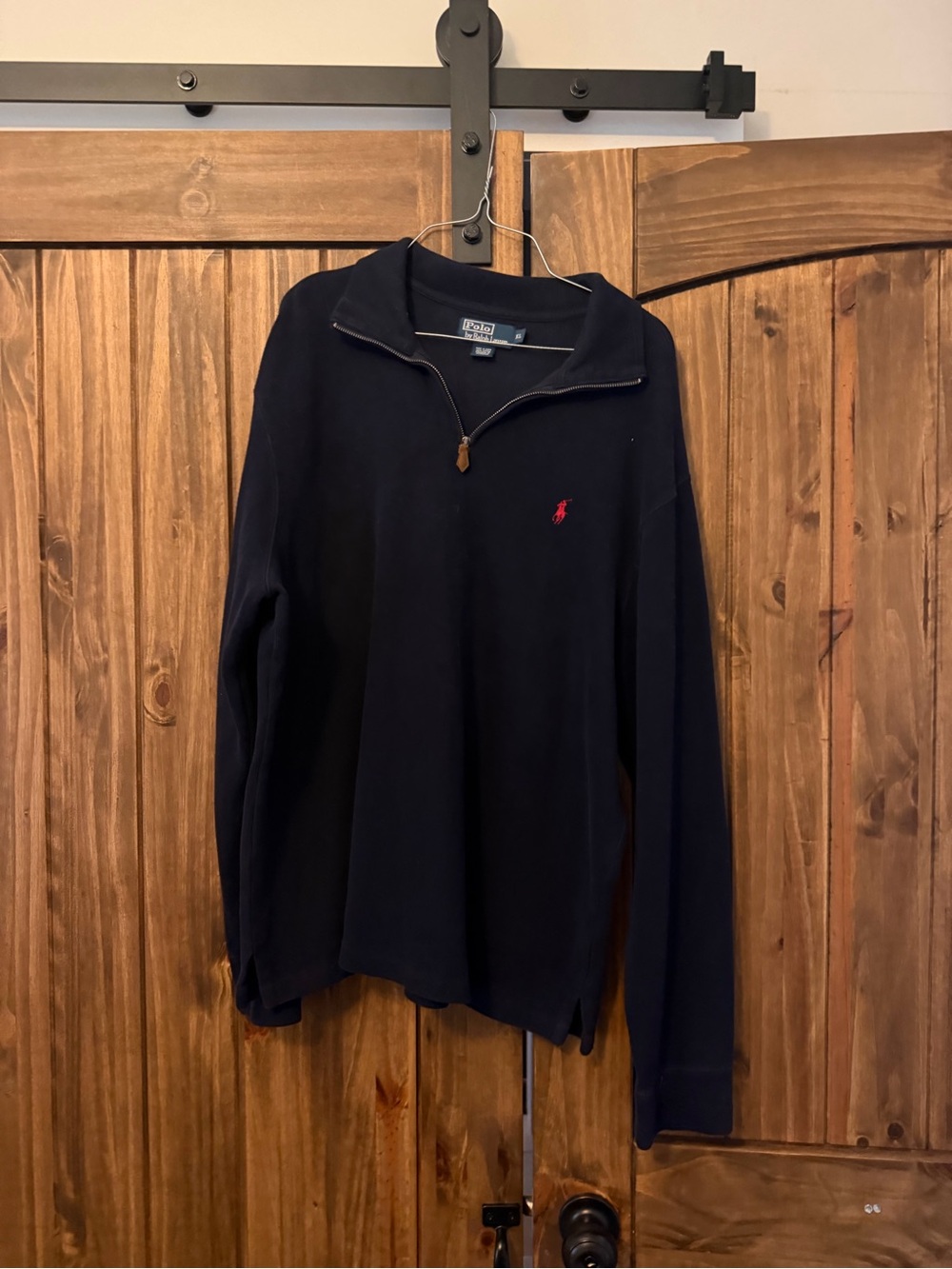 Ralph Lauren Navy Quarter-Zip Sweater with Red Pony